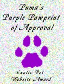'Puma's Purple Pawprint of Approval' Award for May 1999